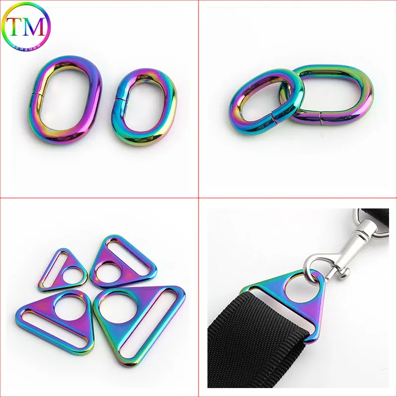 20mm 25mm Rainbow Triangle Openable Connect Hook Buckles Oval O Ring Adjuster Buckle Connectors For Diy Hardware Accessories