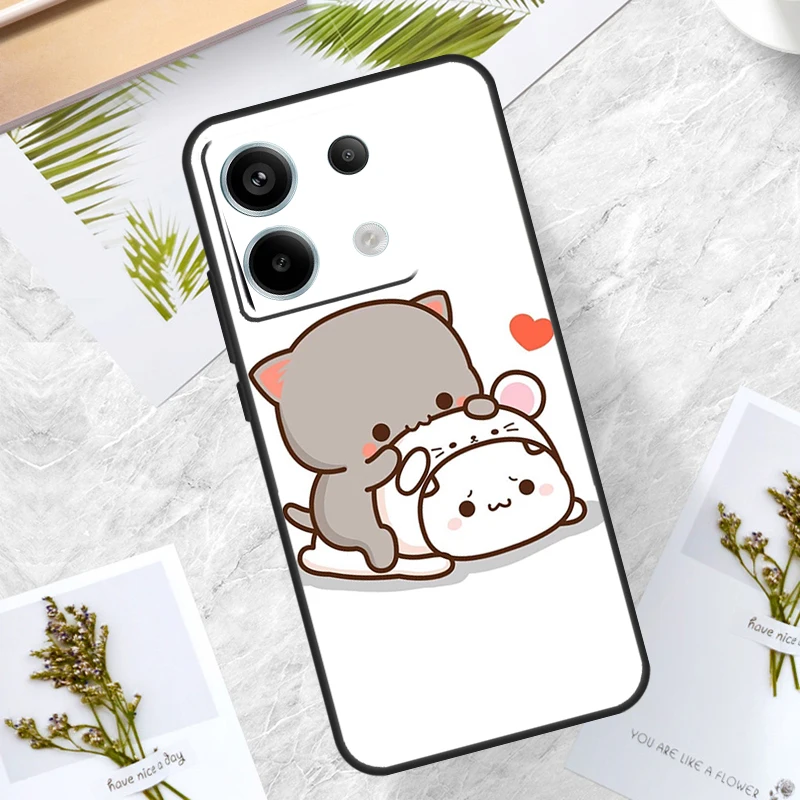 Mochi Peach Cat Case For Redmi Note 12 Pro 9 10 11 9S 10S 11S 12S 10C 12C 13C Redmi Note 13 Pro Plus Cover