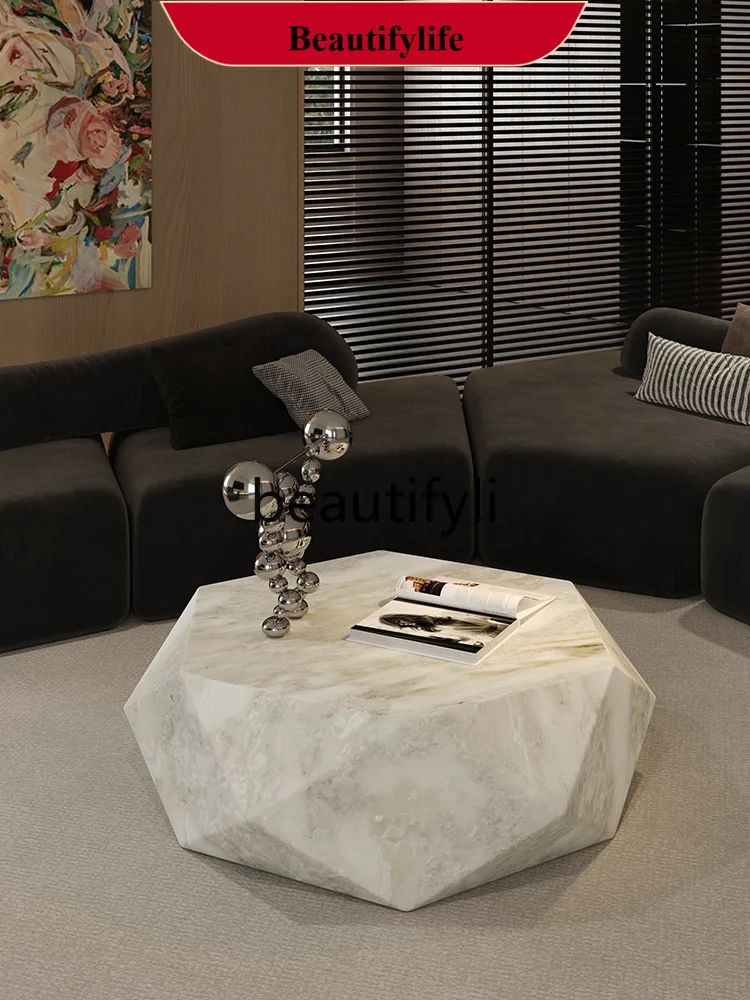 

Italian minimalist marble coffee table living room royal white jade natural marble special-shaped coffee table G1218