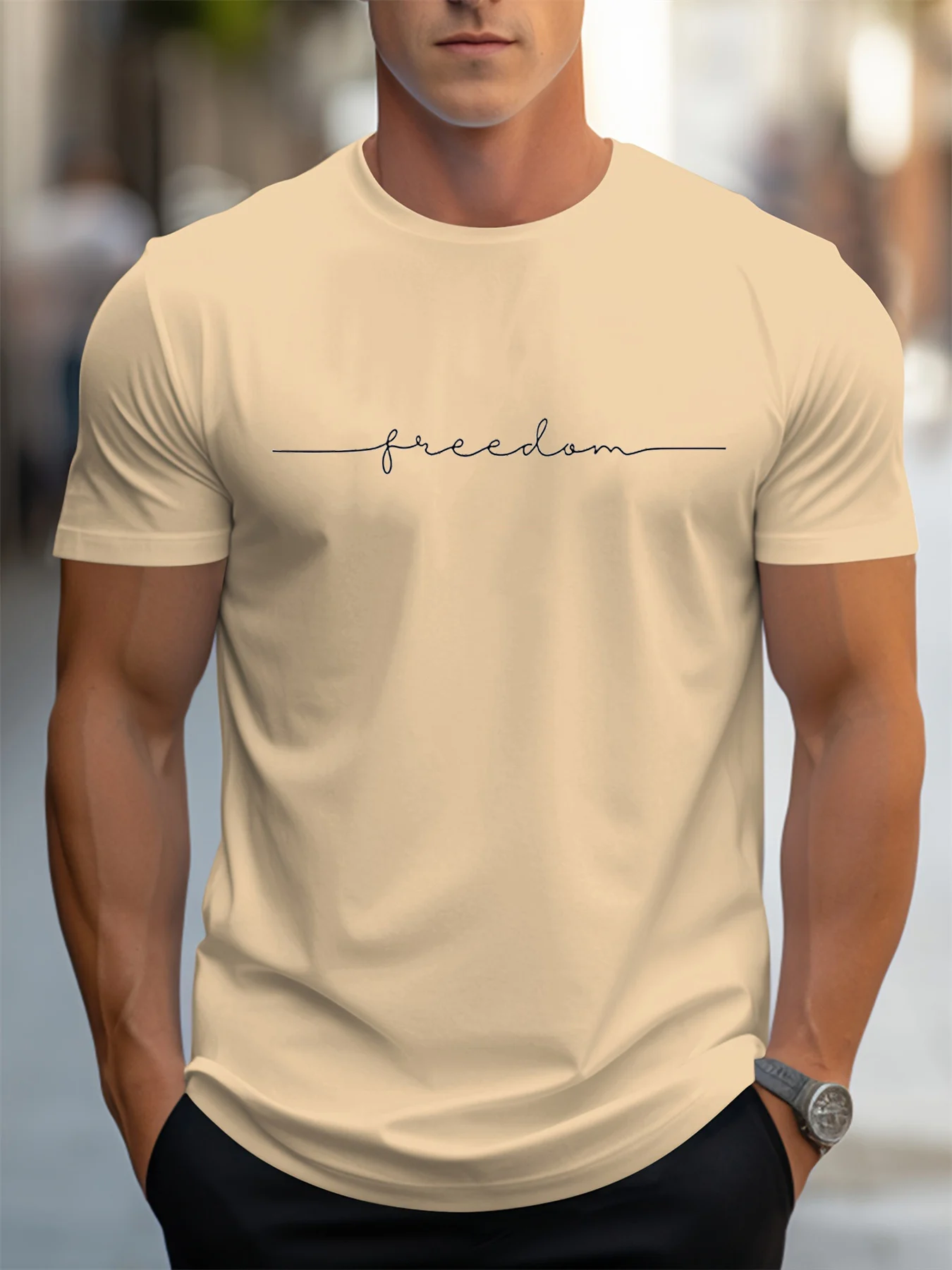 Men's 100% cotton summer fashionable casual loose plus size freedom graphic printed sports round neck short sleeved T-shirt top image 5