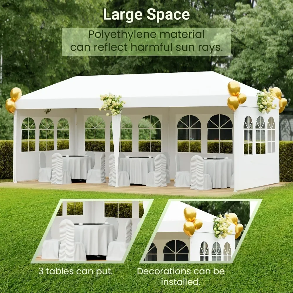 10x20 Outdoor Gazebo Wedding Party Tent Canopy Tent with 4 Removable Sidewalls, Folding Awning for Garden Shade Supplies, White