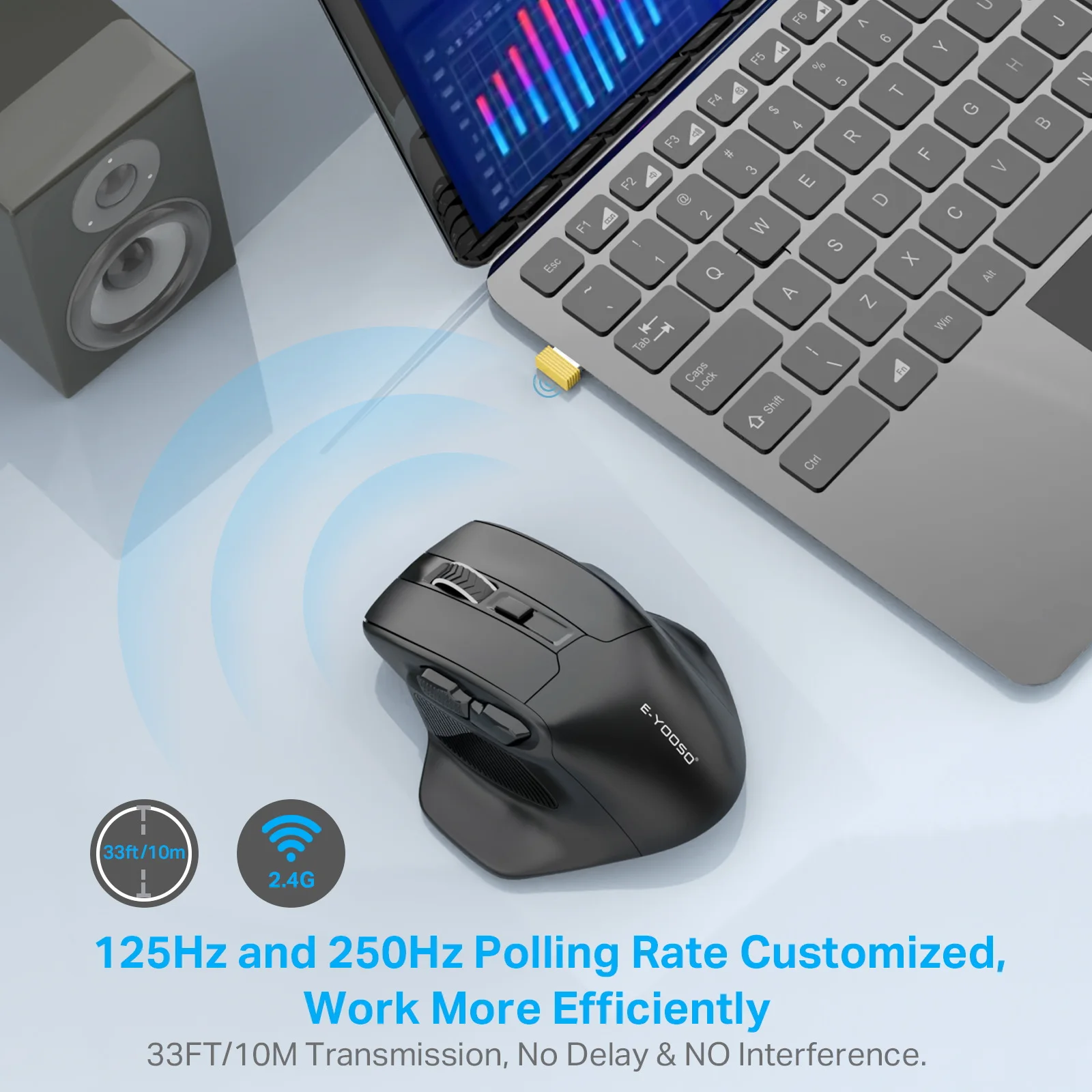 E-YOOSO USB 2.4G Wireless Mouse DPI 4800 Ergonomic Mouse Gaming Mouse Portable Office Mouse for Notebook PC Laptop MacBook