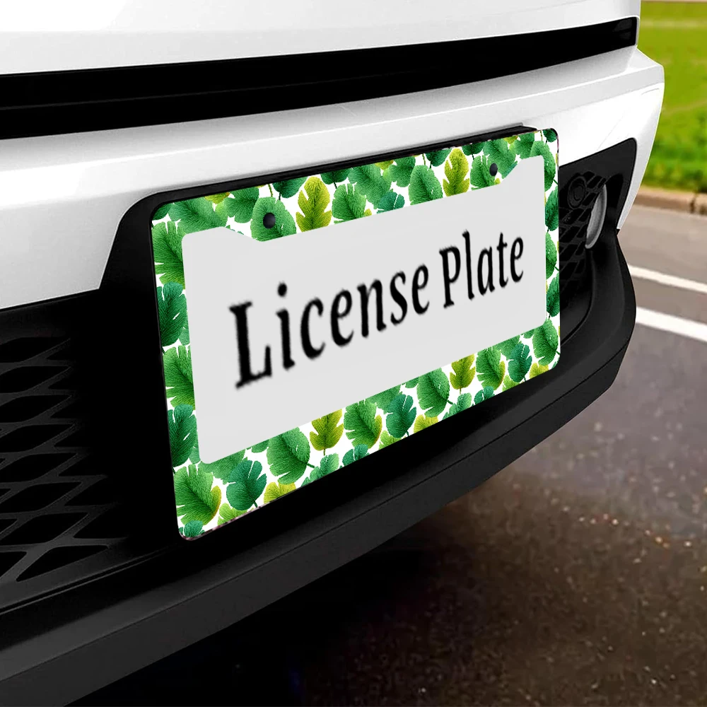 1 قطعة نمط الورقة الخضراء 2-Hole إطار لوحة الرخصة مادة الألومنيوم 6x12 بوصة مع المسمار مجموعة الرجعية الجدة سيارة الديكور Gif #5