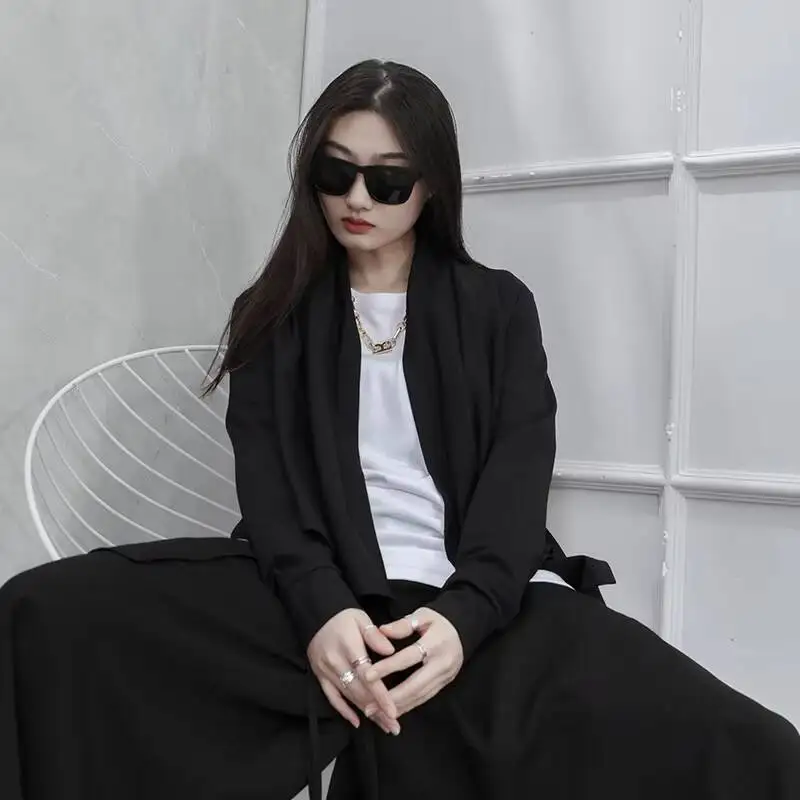 Nữ Dài Tay Cổ Tim Mùa Xuân Và Mùa Hè Mới Yamamoto Gió Đậm Thời Trang Xu Hướng Giày Đa Năng Kích Thước Lớn Cổ Tim