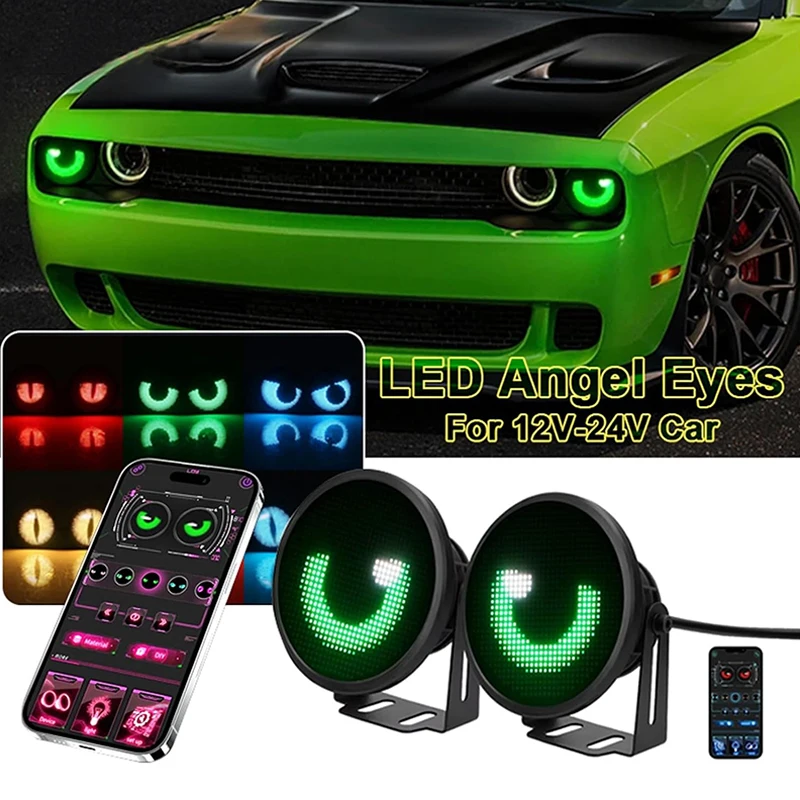 

Devil Eyes Car Headlamps App Control Fog Lights DIY Animation Pattern Text Driving Lights 12V-24V 3-inch Car Decor Accessories