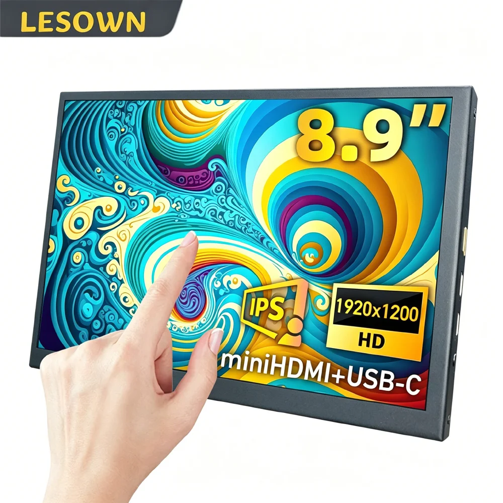 LESOWN 무광 블랙 메이커 보드 디스플레이 8.9인치 16:10 60Hz 메탈 휴대용 패널 타입-C 외부 모니터 (오렌지 파이 PC용)