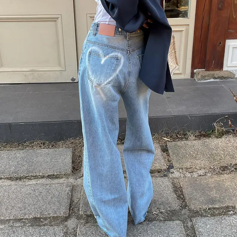2026 Four Seasons Hot Selling Retro High Waist Versatile Love Graffiti Spray Pattern Long Jeans for Women