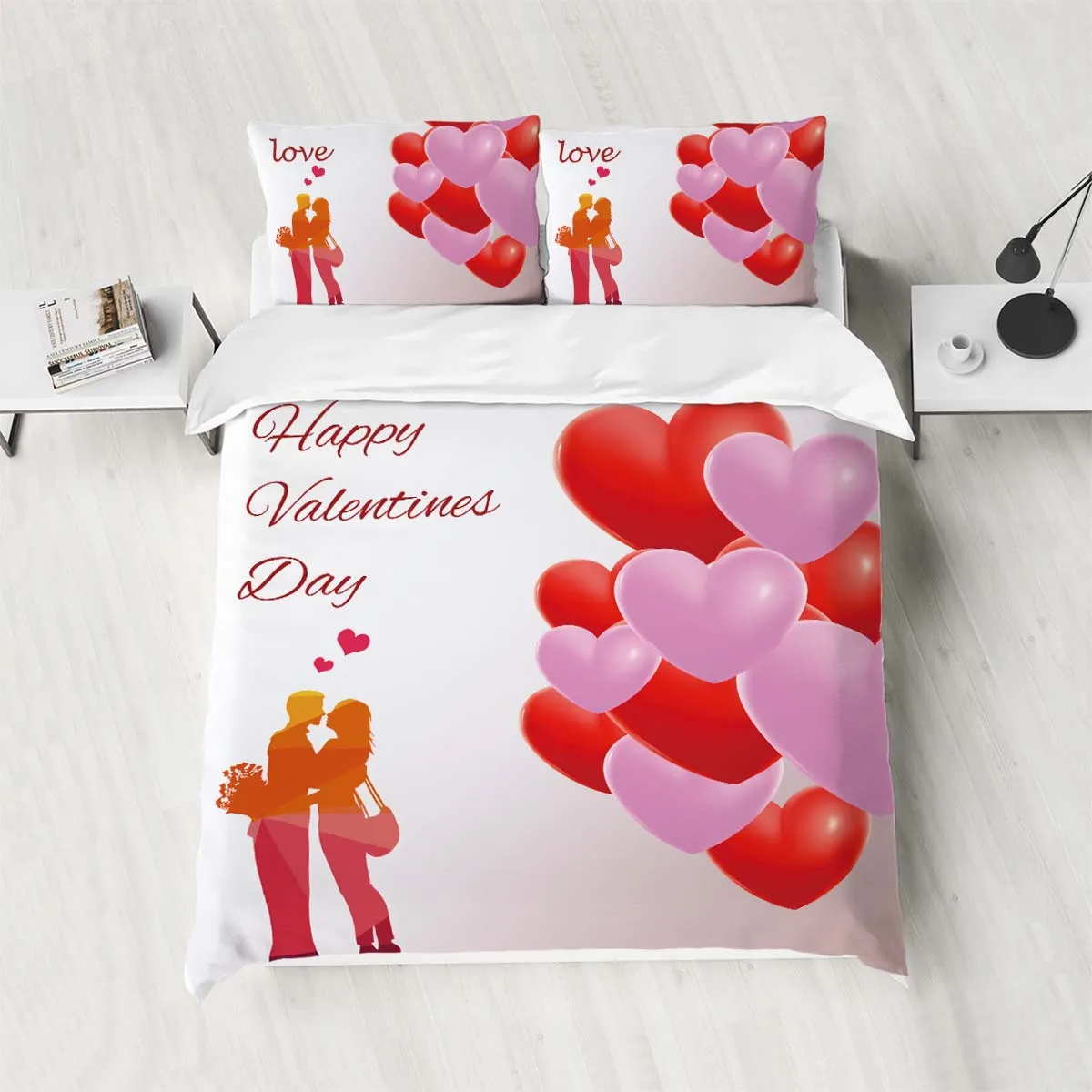 

3pcs Bedding Set Valentine's Day Print Cozy Soft Duvet Cover King Queen Twin Size Birthday Gift fot Lovers Adult Bedroom Decor