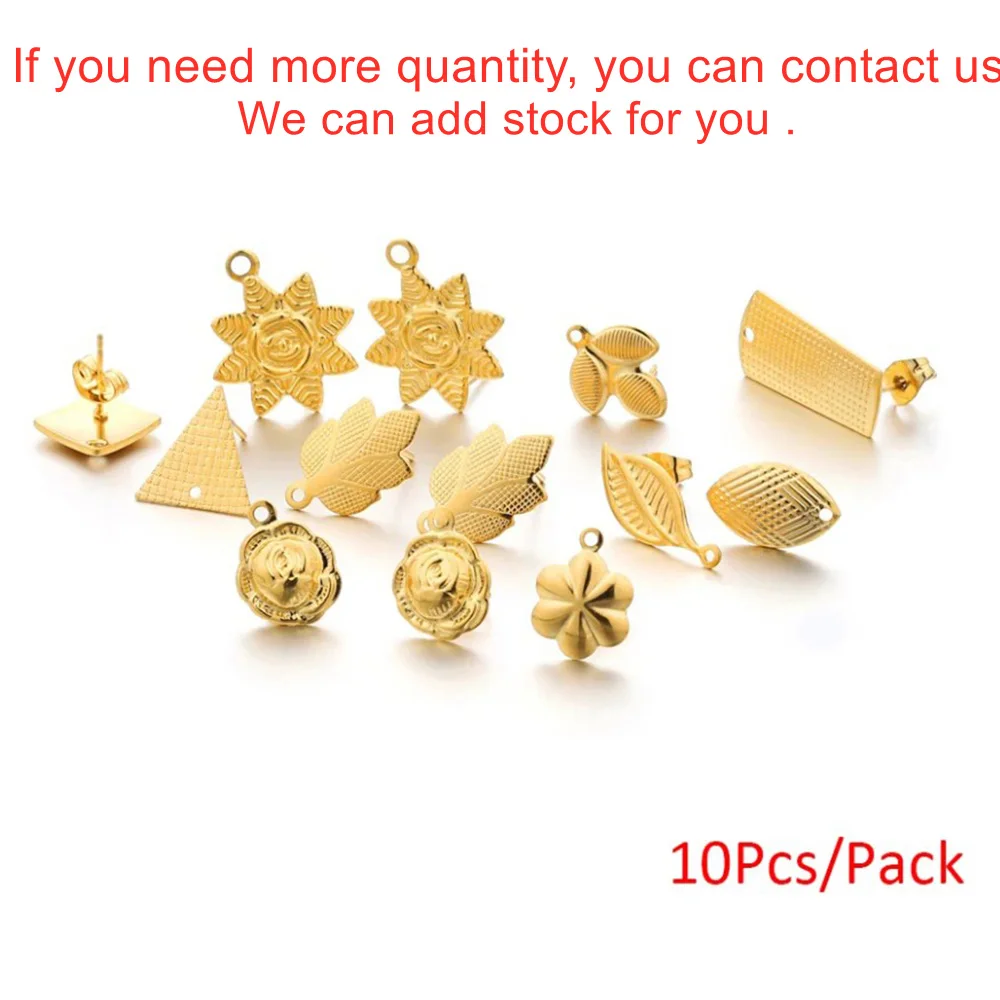 10Pcs Gold Color Stainless Steel Geometric Flower Earring Stud Round Earrings Base Connectors for DIY Jewelry Making Accessories