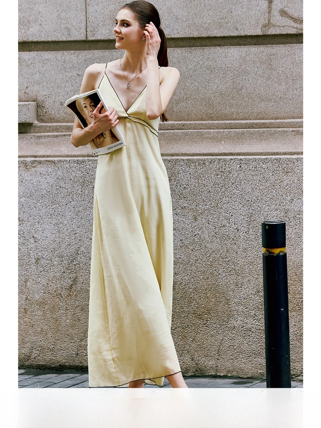 Luna7xi Casual Style Loose Long Sleeve Color Block Set Women's High Waist Strap Dress Breathable Lightweight Summer Outfit