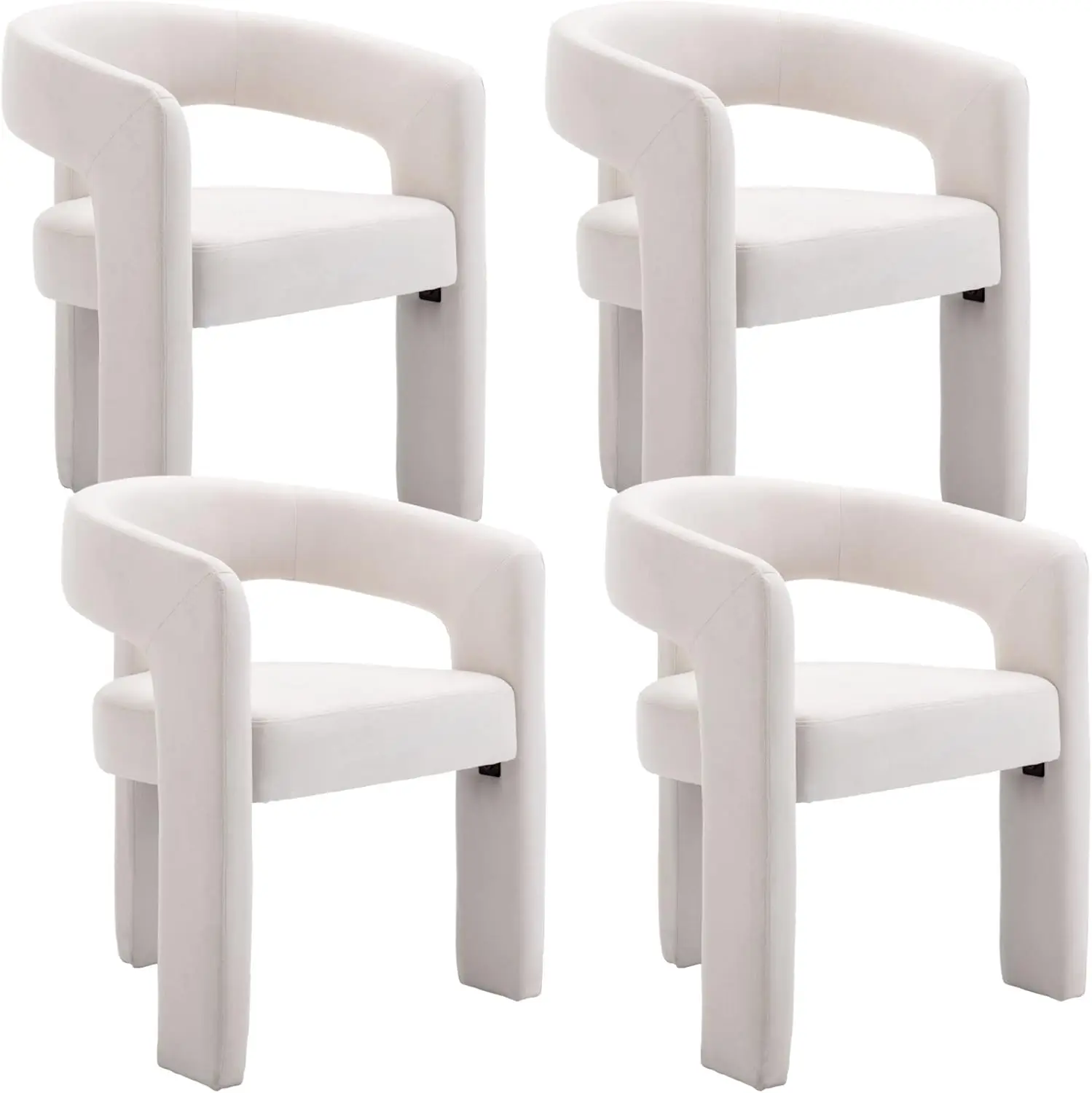 

Set of 4 Upholstered Dining Chairs with Open Back Cute Bucket Side Chairs Kitchen Armchairs Accentuated By Ivory Chairs