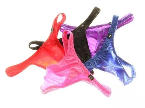 Shiny Nylon Thongs for Men Sexy Low Rise Elastic Pouch Breathable Single Strap T-back Underwear
