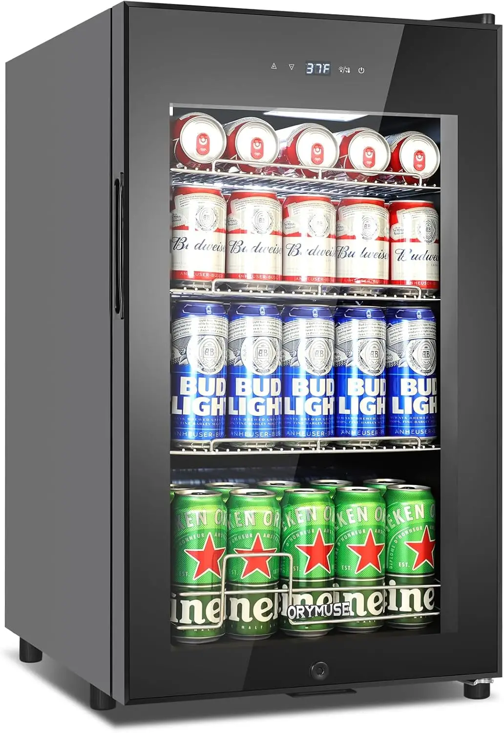 Mini 17“ Beverage Cooler Refrigerator with Glass Door 101 Cans Beverage Fridge Freestanding w/Lock Small Countertop Drink Fridge