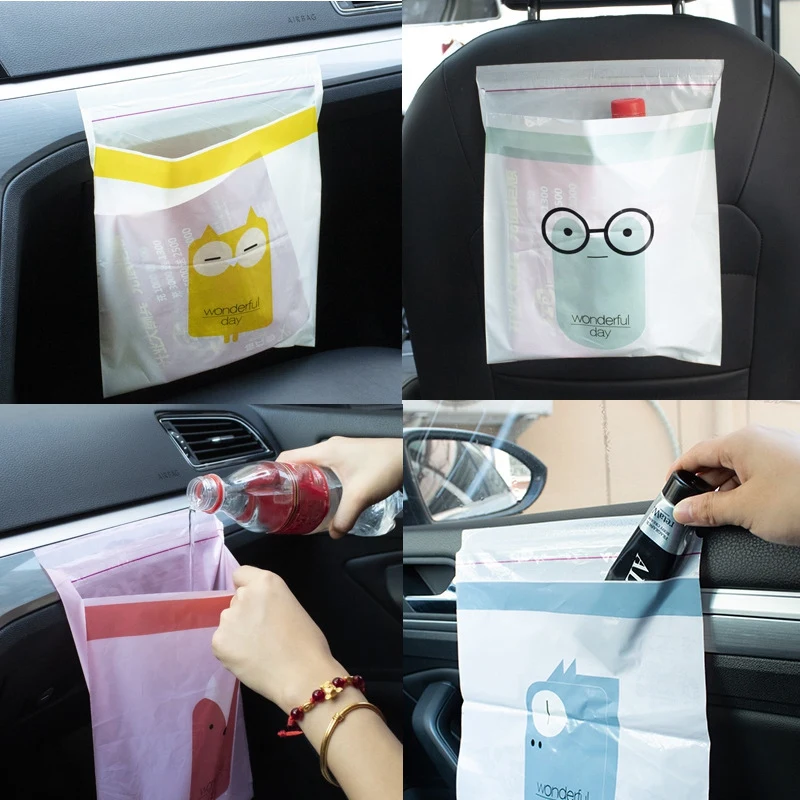 15pcs Car Disposable Trash Bags Self-Adhesive Rubbish Holder Auto Interior Office Kitchen Garbage Storage Bag Biodegradable