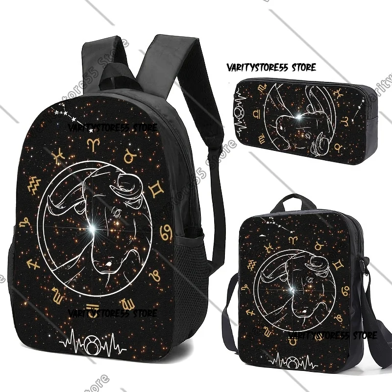 Starry Zodiac Backpack Student Boys Girls BookBag School Bag Laptop Shoulder Bags 3ps Insulated Lunch Bag Pencil Case