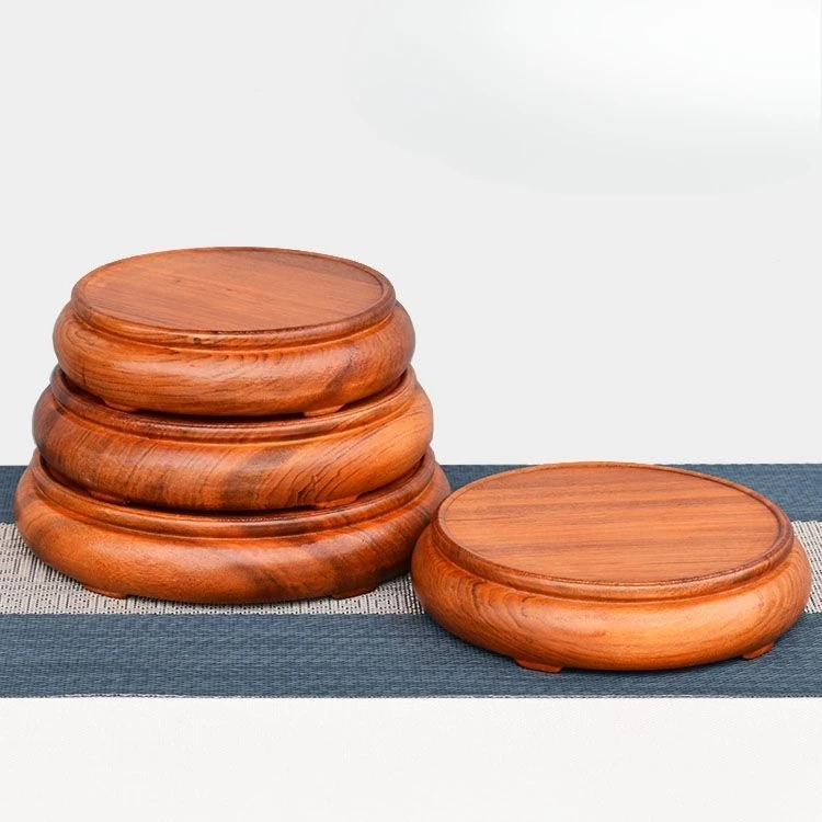 Solid wood carved purple clay teapot bottom seat log round casual flower bonsai wooden bracket handicraft display stand