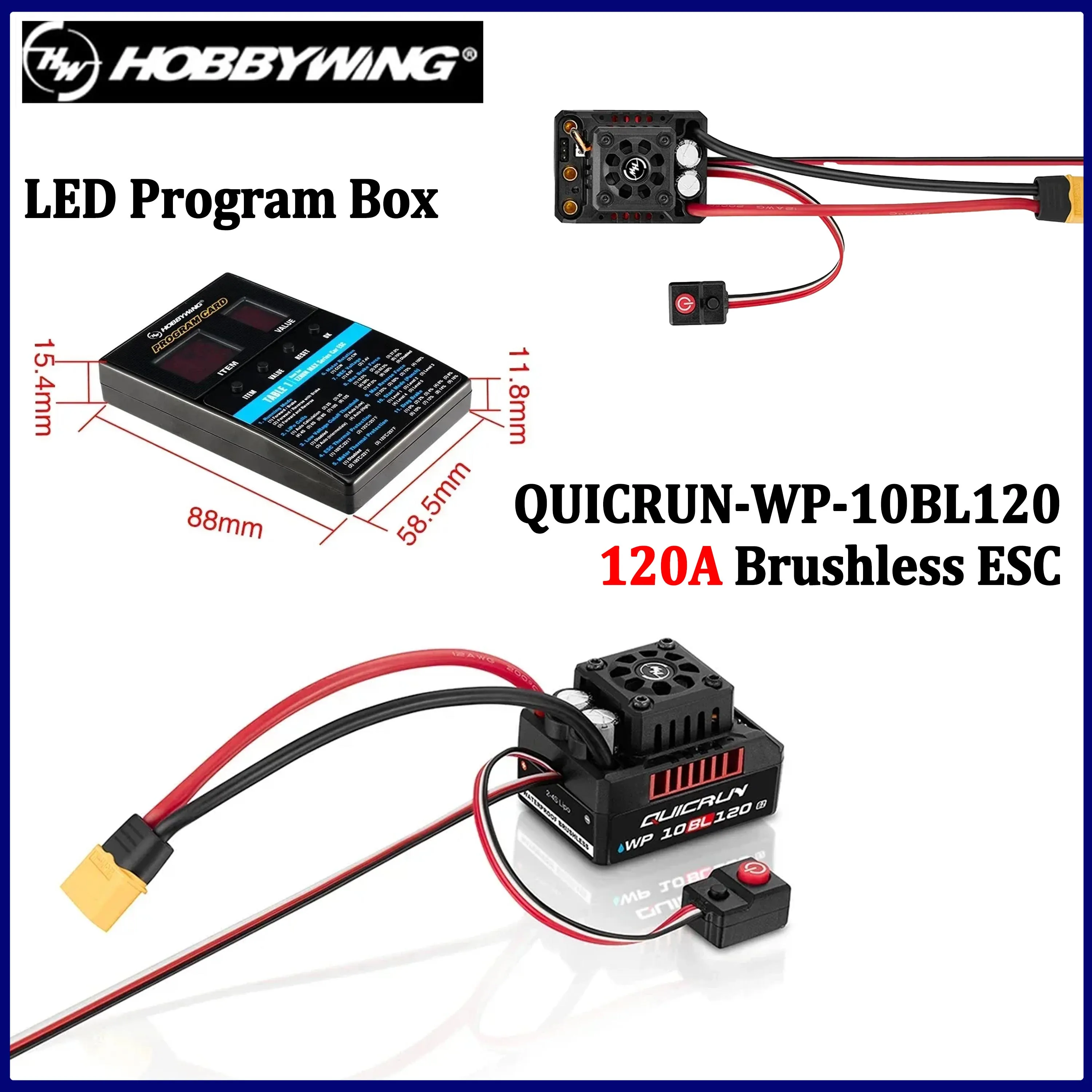 HOBBYWING QuicRun WP 10BL120 G2 120A Waterproof Sensorless Brushless ESC for 1/10 RC Monster Short Course Truck Buggy Upgrade