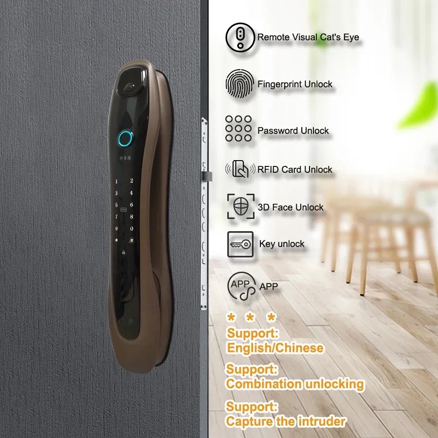 3D Face Recognition Intelligent Home Automatic Tuya Wifi App Biometric ID Password Digital Fingerprint Smart Door Locks