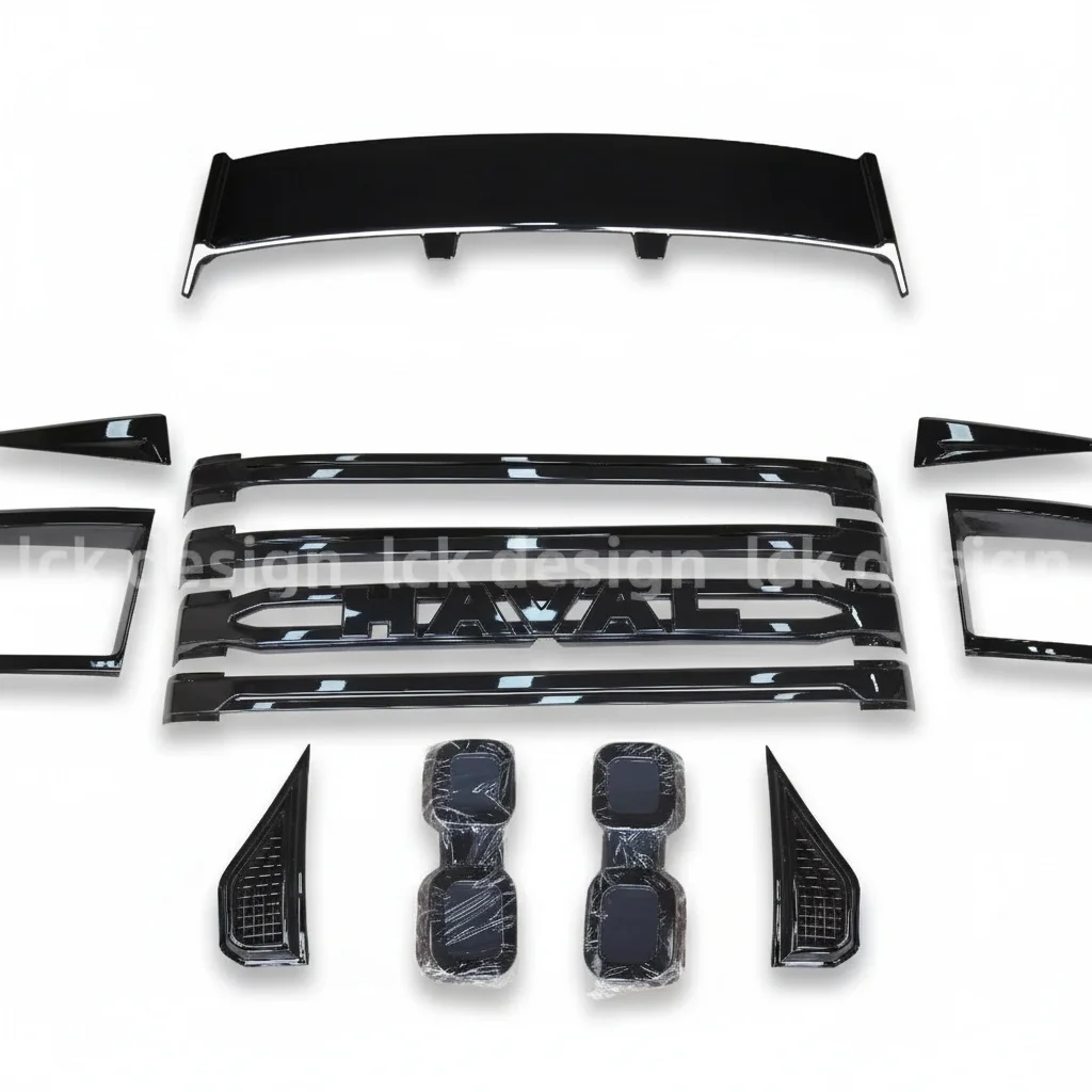 

Front Grill Cover, Glossy Black ABS Plastic Bolt-On Grille Fit For Great Wall Haval H9 2019-2024, Off-Road Bumper Upgrade