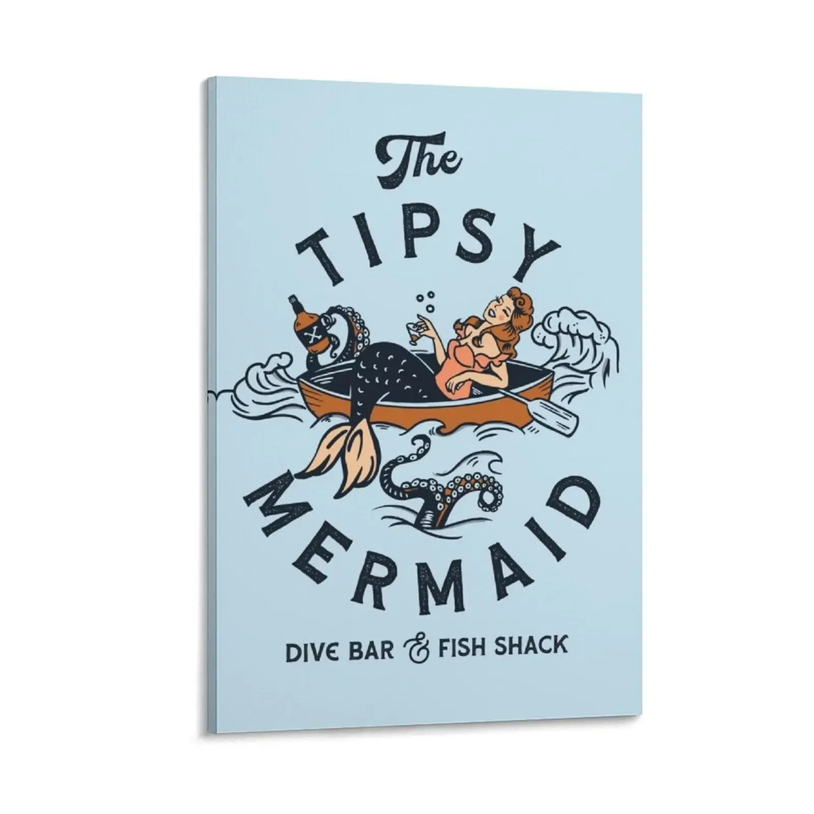 

The Tipsy Mermaid Dive Bar & Fish Shack. Vintage Pinup Girl Art Canvas Painting room decor bedroom decor