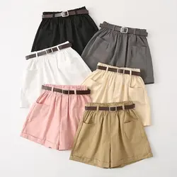 Tangada-Shorts femininos sólidos de verão com cinto, cintura elástica, shorts femininos, YU002, 2024