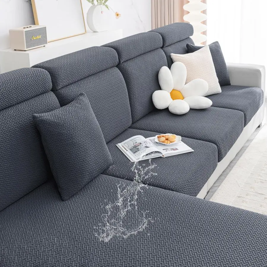 

Waterproof Couch Cushion Covers, Stretch Jacquard Sectional Couch Covers, L Shape Chaise Lounge Sofa Slipcover, Washable Elastic