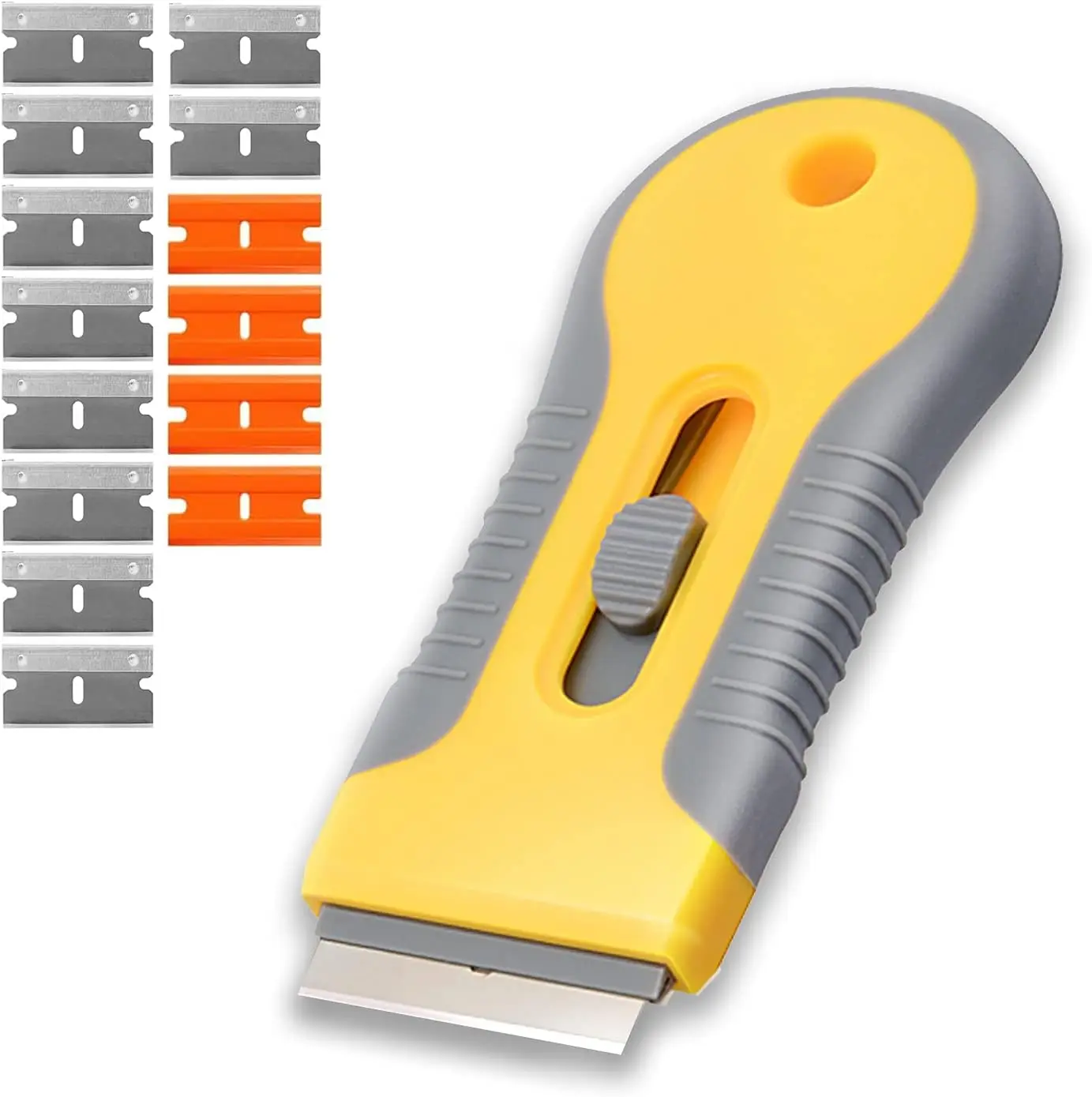 

Razor Blade Scraper with 15 Extra Blades, Retractable Paint Stripping Tool for Removing Labels, Stickers, Decals from Glass and