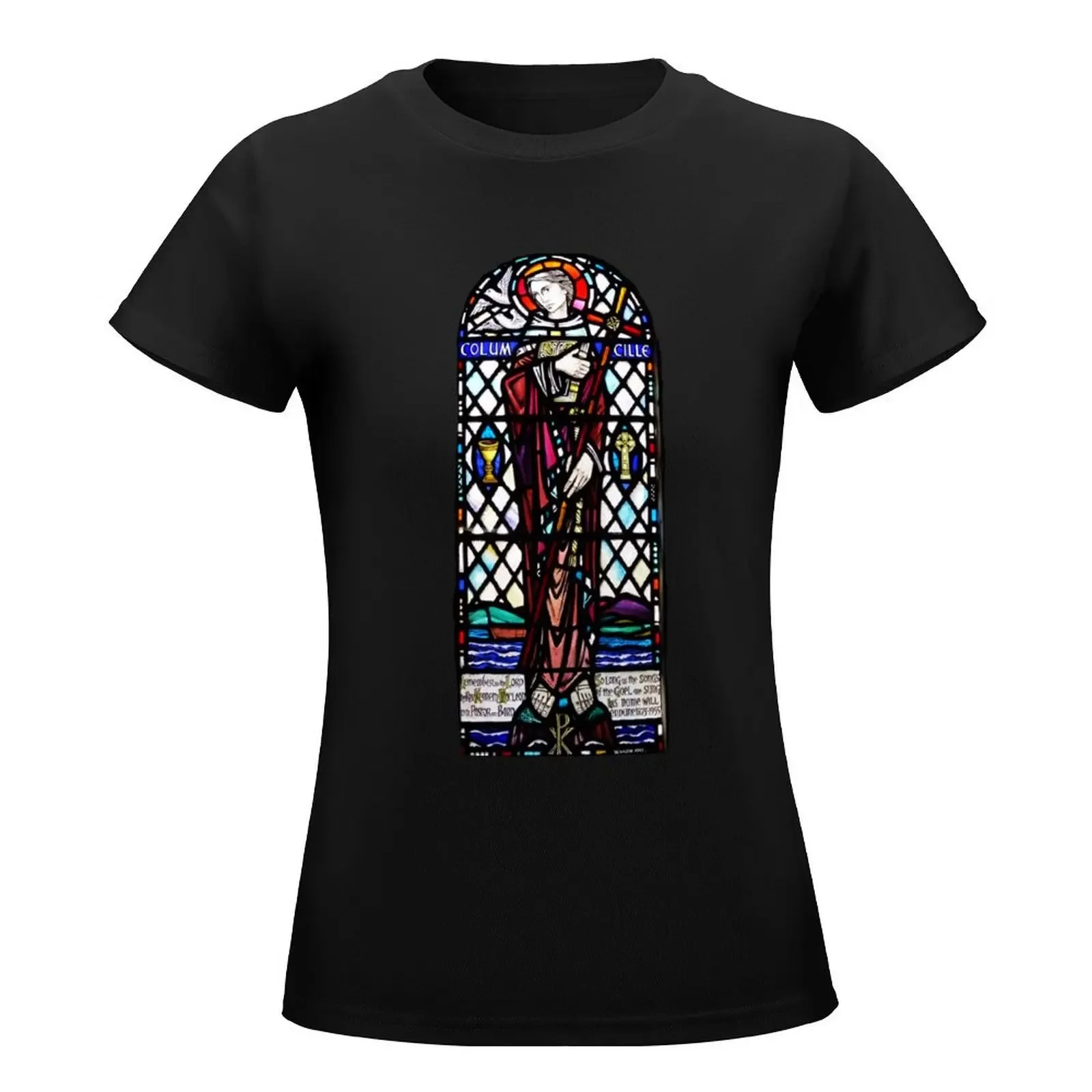 Saint Columba Stain Glass Window Iona Abbey Scotland T-Shirt aesthetic clothes plus size tops Women t-shirts