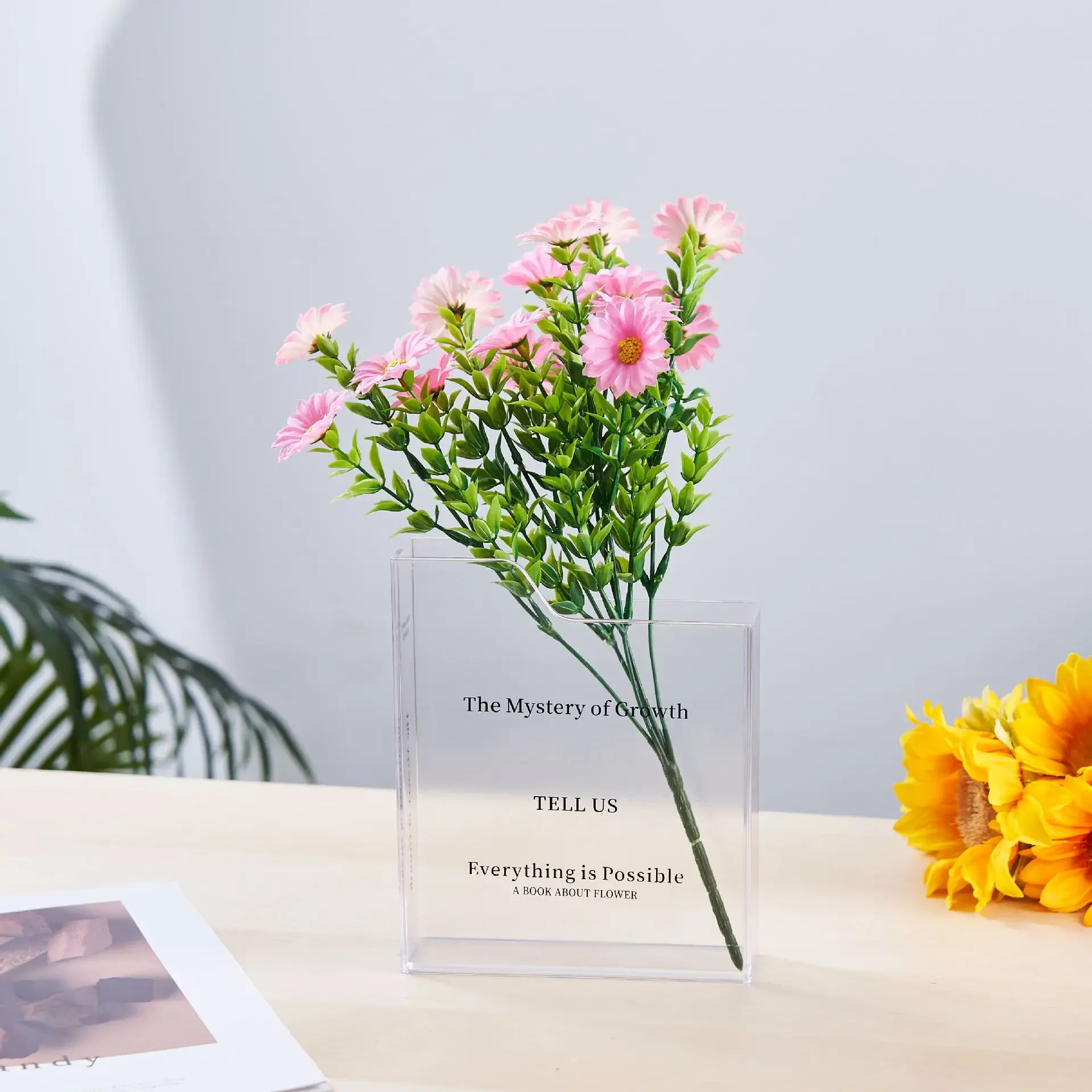 1 Stück – Buchförmige Vase, transparente Acryl-Buchflasche, niedliche Vase-Bücherregaldekoration, ästhetische Raumdekoration für Zuhause/Büro