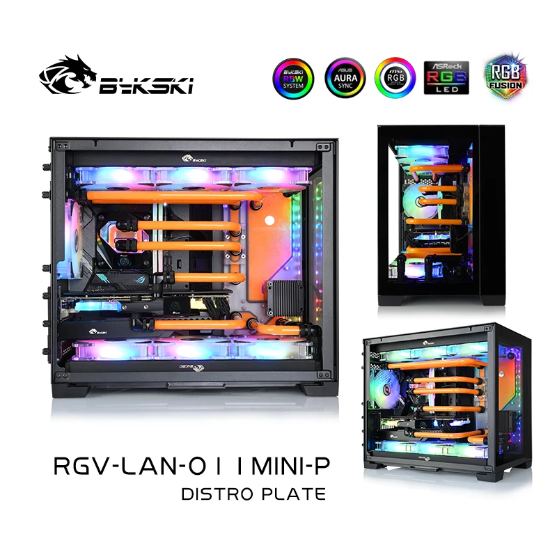 Imagem -03 - Bykski Placa de Discurso para Mini Case Dinâmico Lian li O11 Bomba Reservatório para Resfriamento de Água de pc 12v 5v Rgb Sync Rgv-lan-o11mini-p