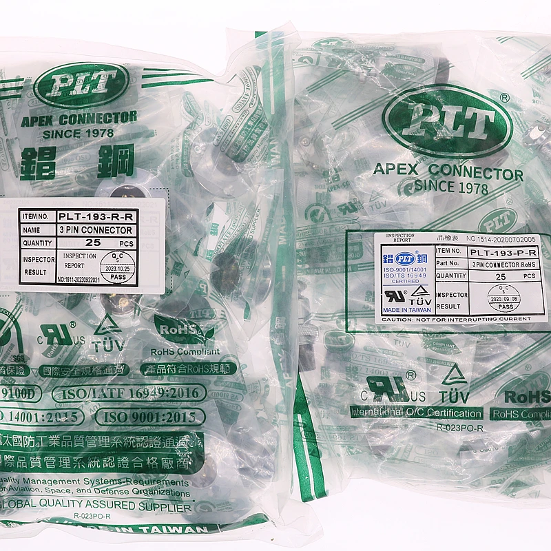 PLT-193-R-R PLT-193-P-R APEX 3pin Male Socket Female Plug φ19 Circular Aviation Wire Pane Connector Made in TAIWAN RoHS UL TUV