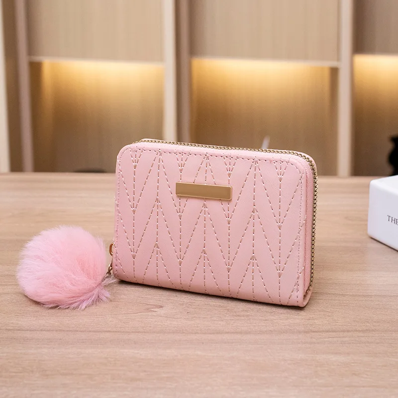 Coin Purse Zipper Card Holder Women's Purses for Women PU Leather Ladie Small Wallets Short Clutch New Woman Plush Ball Holders