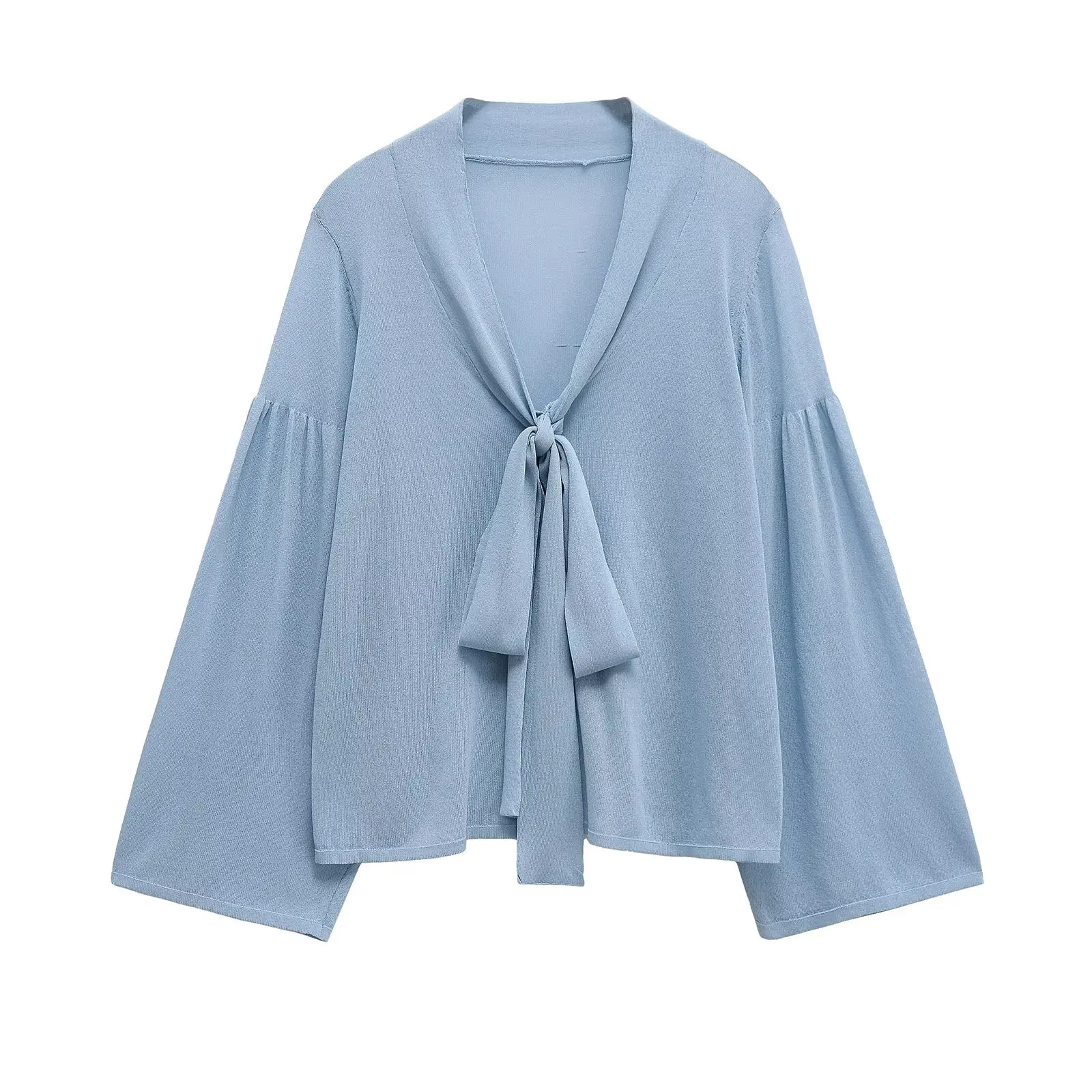 

PB&ZA2025 Summer Women's New Casual Fashion All-match Solid Color Long-sleeved Knitted Translucent Shirt