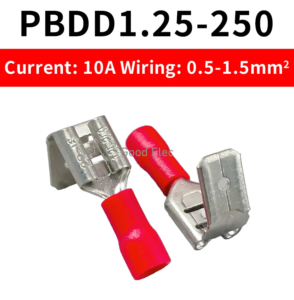 PBDD1.25/2/5.5-250 6.3 Reverse Back Insert Spring Connector Ear Pre Insulated End Shoulder Back Insert Spring