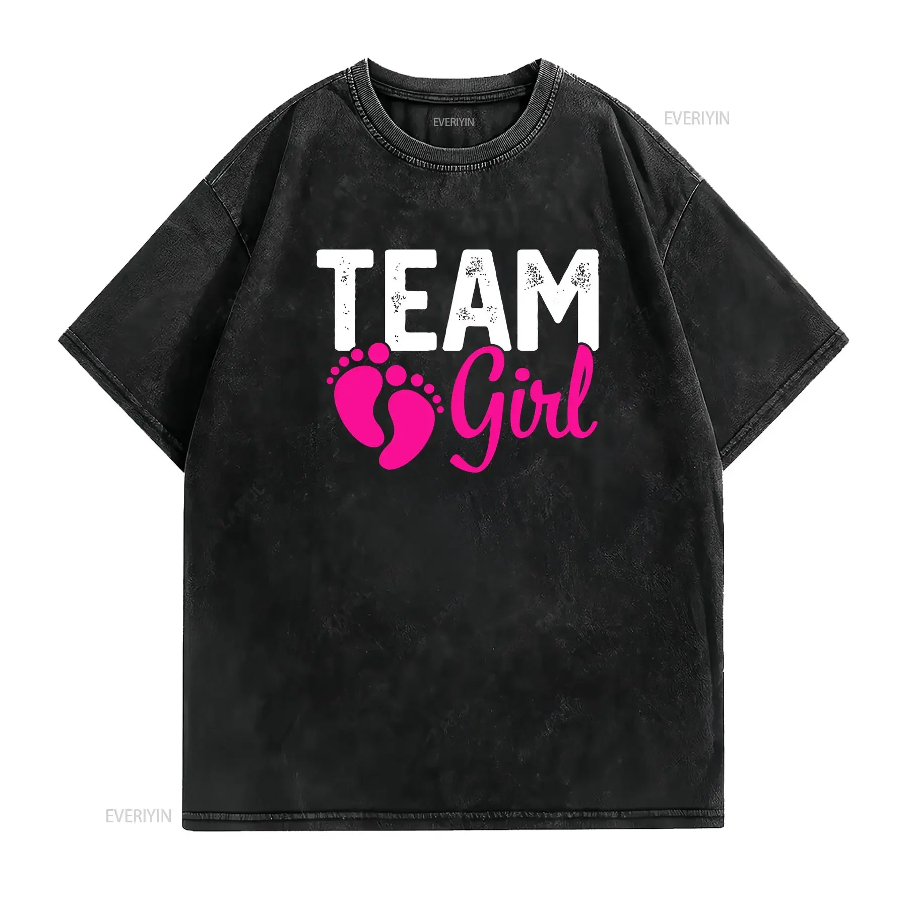 A Sweet Gender Reveal Team Girl Baby Feet Funny T Shirt Ladies' Crewneck vintage Washed Casual Top For Everyday Wear