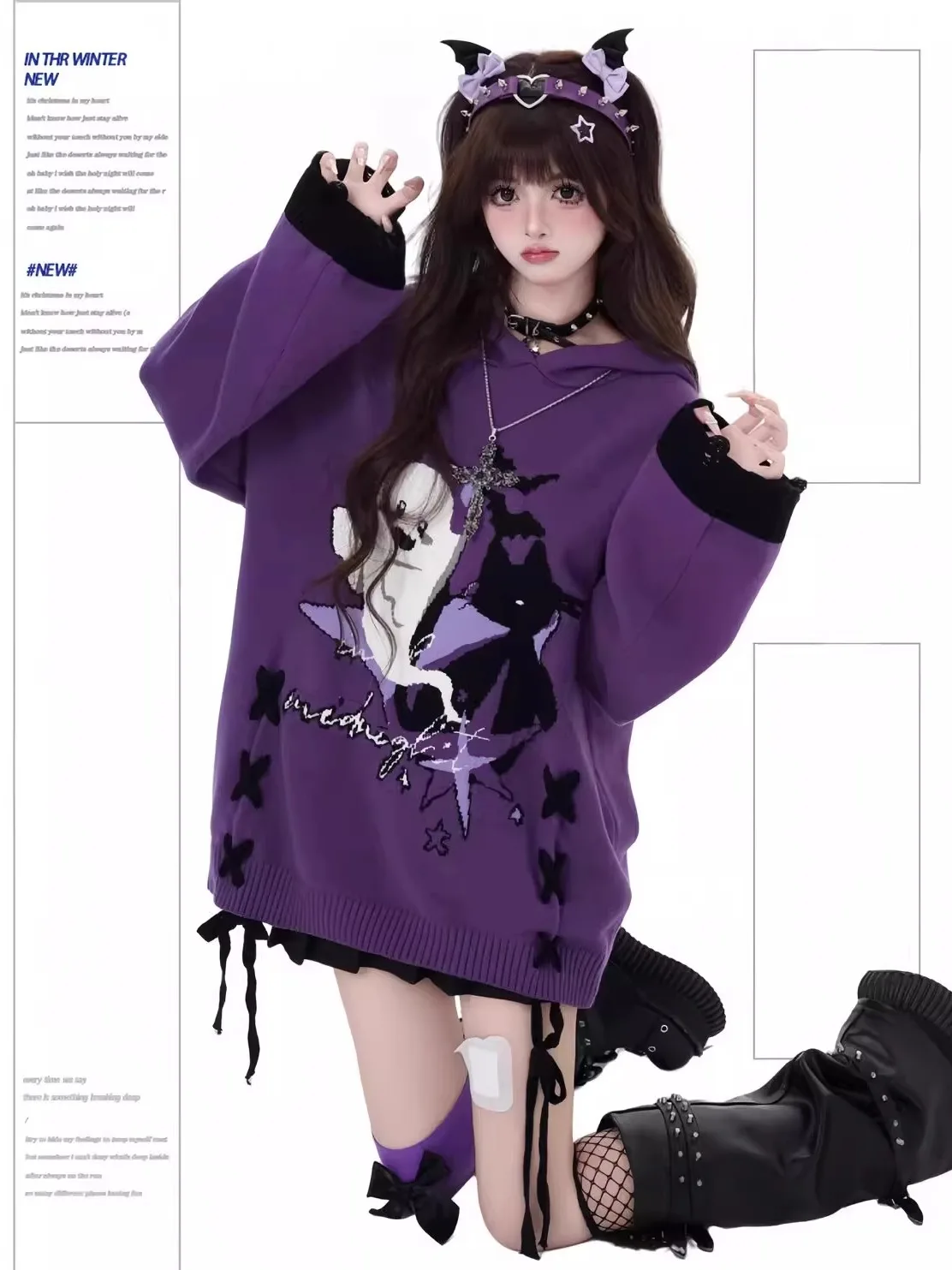 

loween Ghost Culture Y2K Sweater Loose Autumn Winter New Sle Light Top for Women Bla Purple Color Blo Bow Tie Sweater