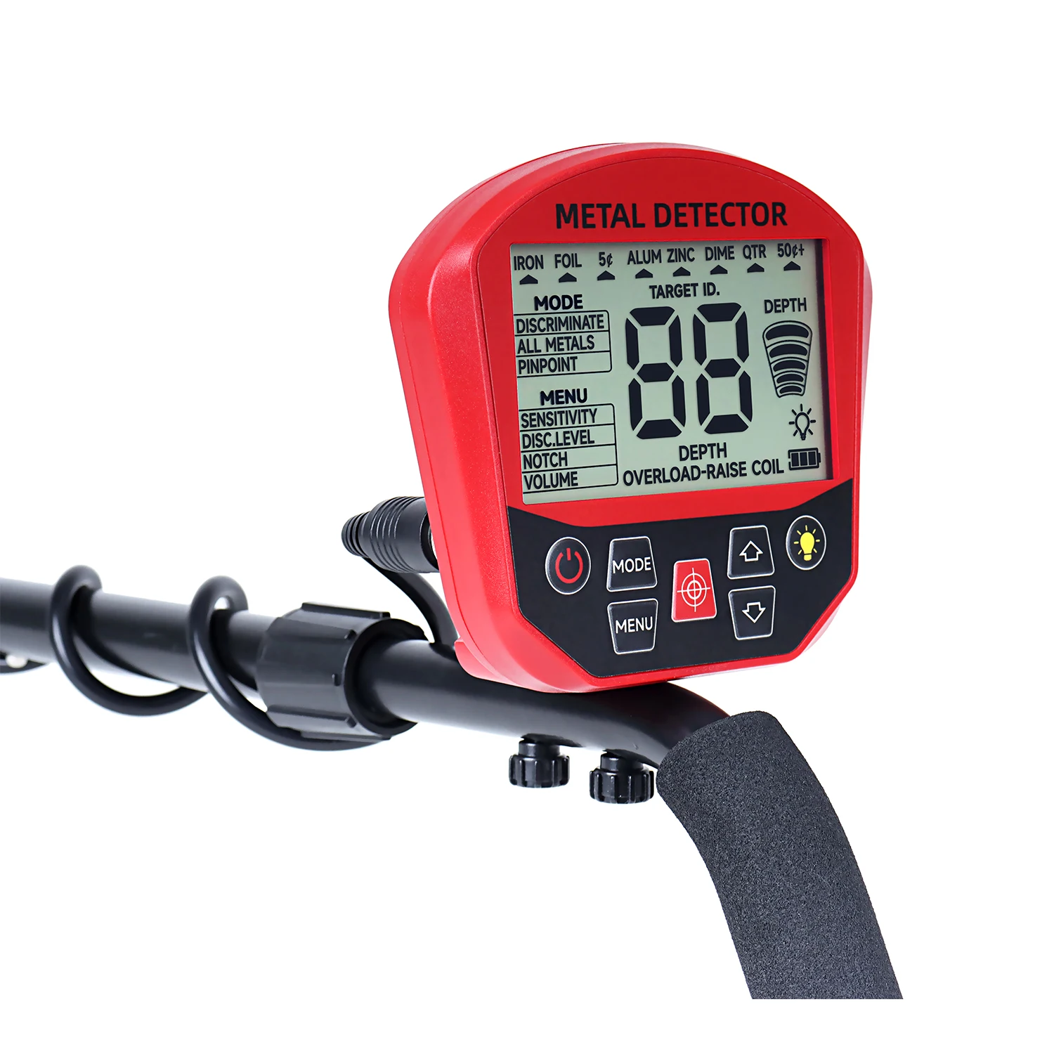 New GT958 Red Waterproof Adjustable High Precision Metal Detector with LCD Display, Lightweight Foldable Detector