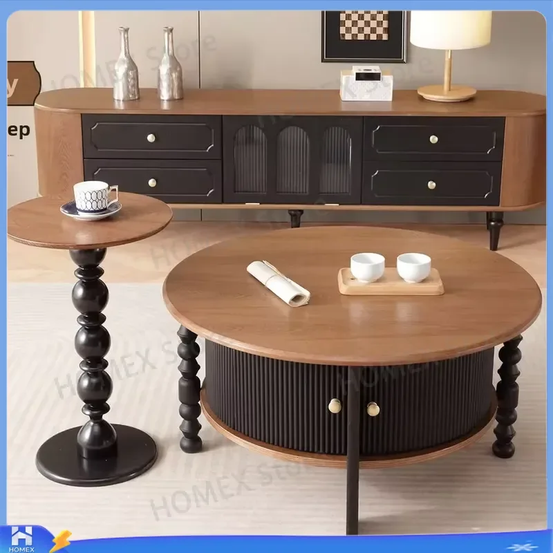 French Retro Solid Wood Coffee Table Small Apartment Living Room Sofa Side Table Combination Home Furniture Antique Style