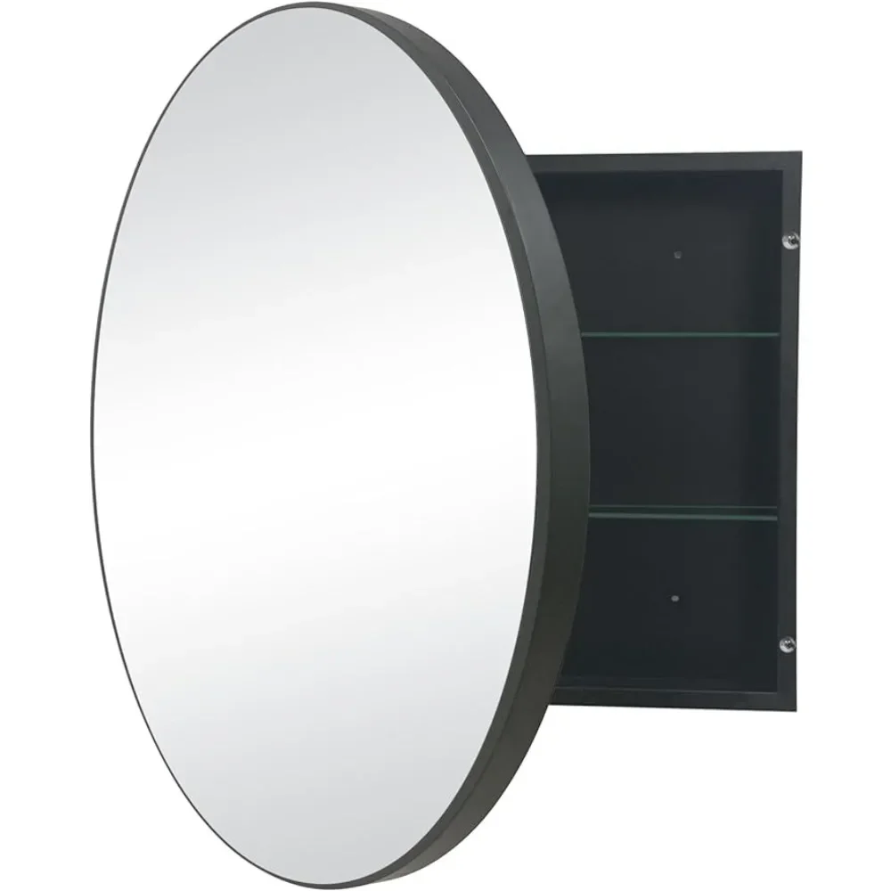 28 x 28 Inch Round Medicine Cabinet | Circular Bathroom Mirror Cabinet | Wall Surface Mounted Storage Cabinet