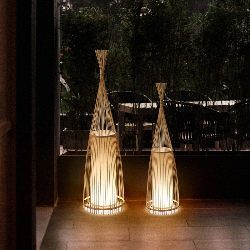 Creative new natural bamboo LED floor lamp living room tea room club indoor home lighting