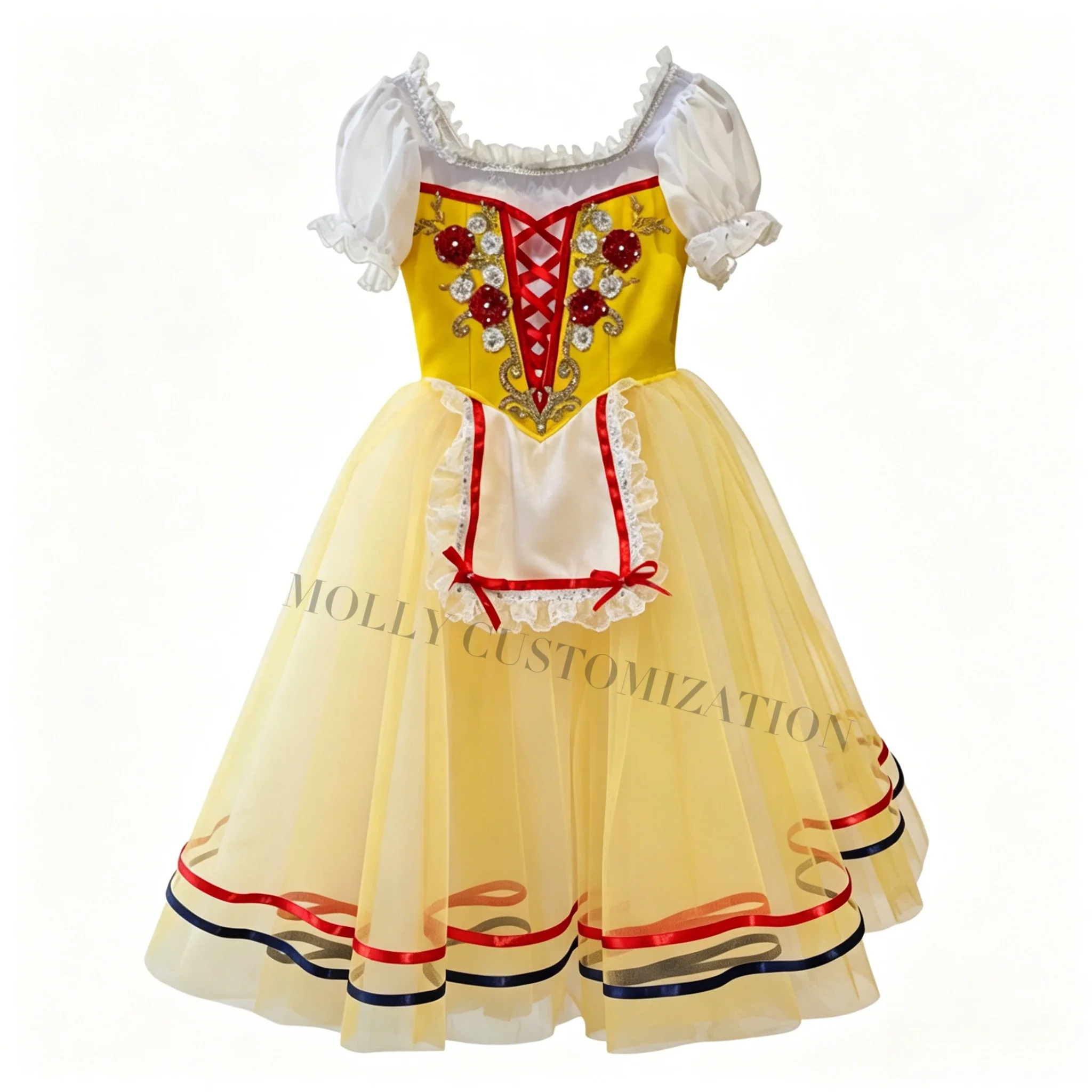

Custom long tulle dance costumes tailored for the ballet Giselle, elegant performance attire for girls and adult women