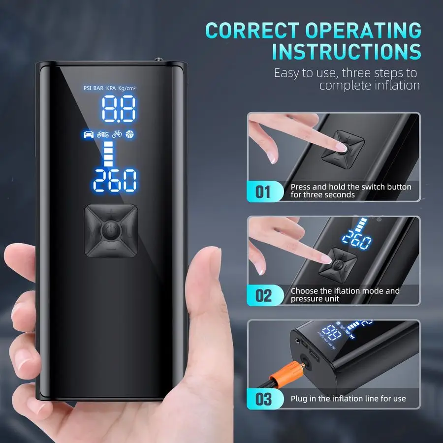 

Vortex S6 Tire Inflator Portable Air Compressor for HeavyDuty Vehicle, Cordless Air Pump for Car amp Inflatables with 19200 mAh