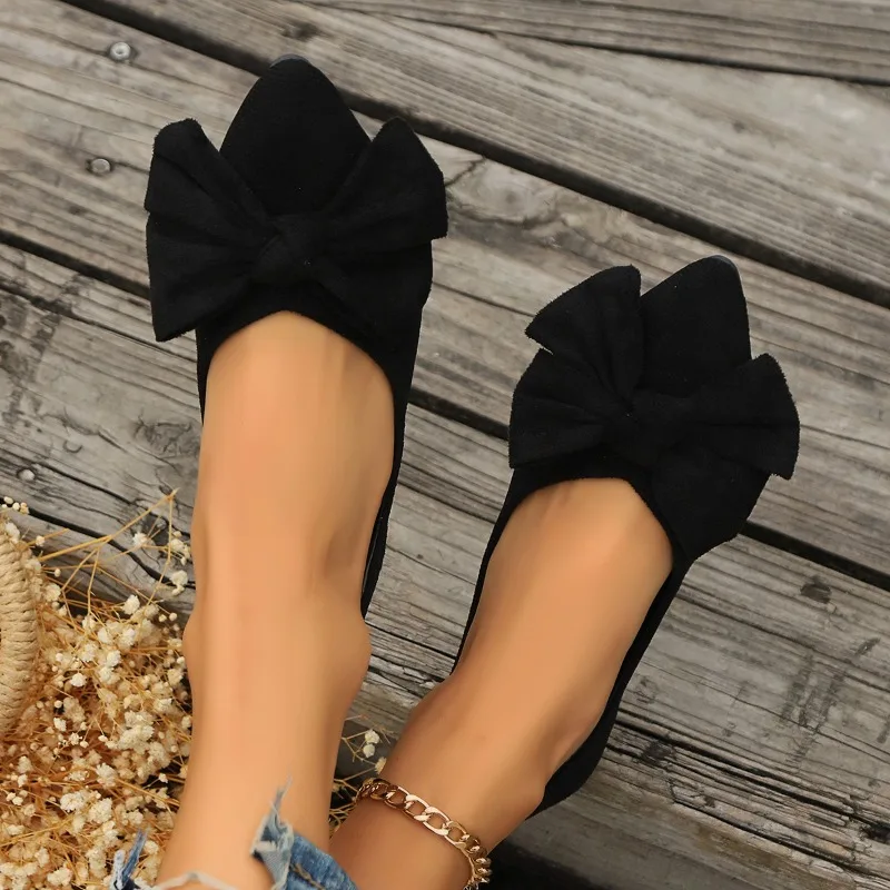 JGSHOWKITO Klassische Damen-Flats mit süßer Schleife, flache Ballerinas für Damen, spitze Zehenpartie, rutschfeste Damen-Mode-Loafer – Detail 5