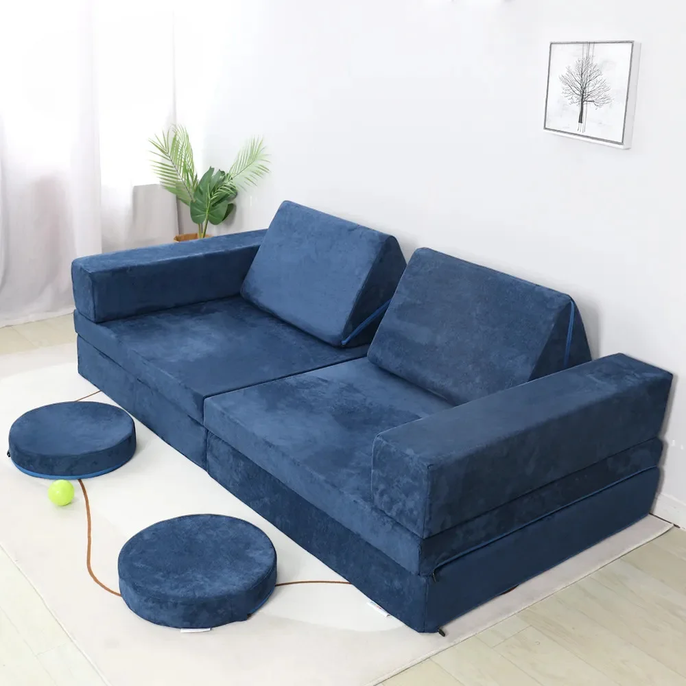 Saien Children Best Gift Darker Blue Velvet Cover Living room kids play Couch Sofa Bed