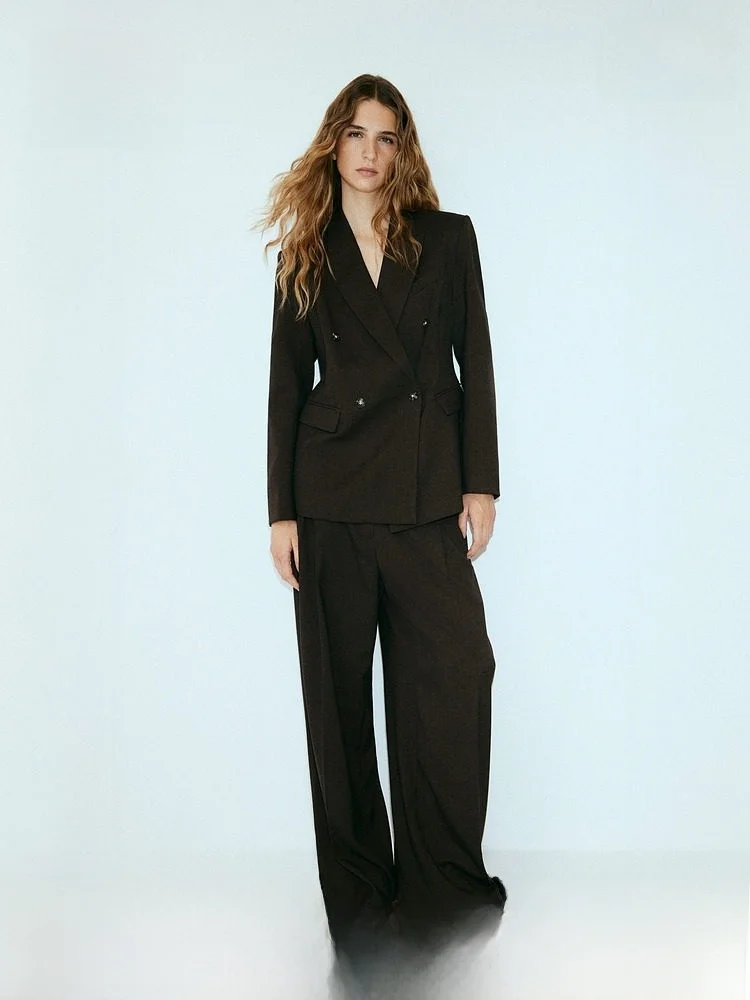 

Зимний женский повседневный двубортный костюм H&M 290865, полиэстер, вискоза, спандекс, цвет: длинный рукав, стандартный крой, тонкий