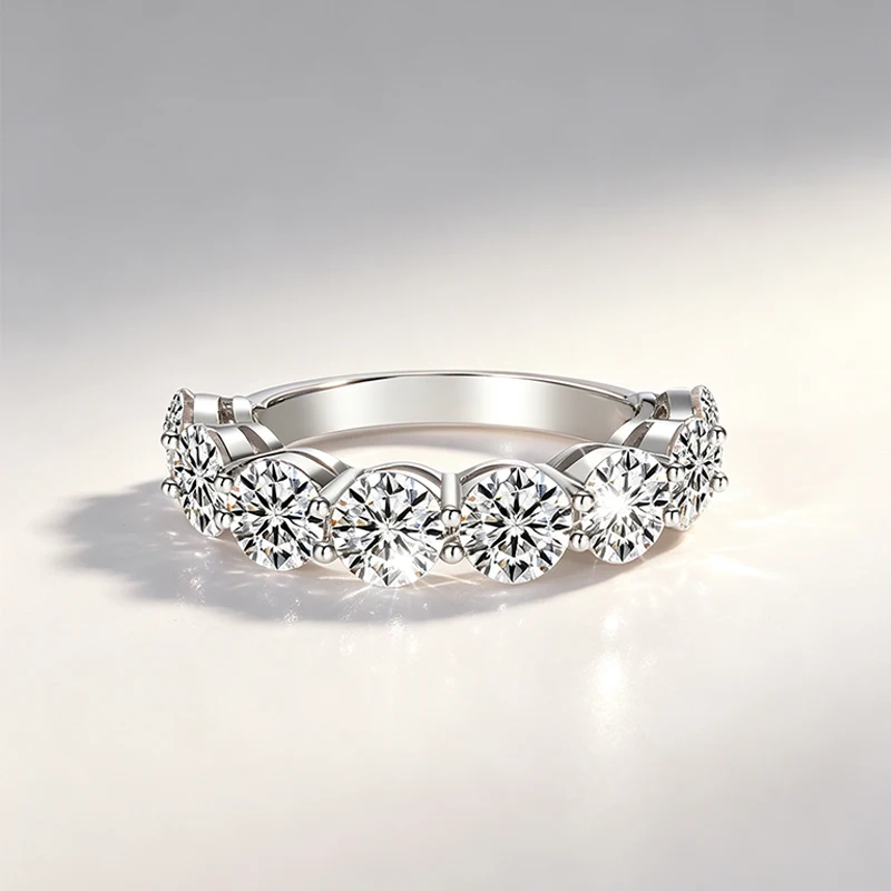 NeeTim 5mm D Color Full Moissanite Ring 925 Sliver Plated with White Gold Wedding Band Eternity Band Engagement Rings For Women