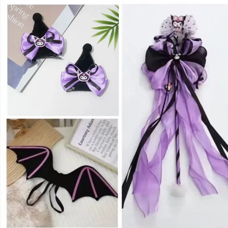 Kawaii Kuromi Magic Wand Cane Children's Purple Bow Hairpin Cute Princess Cartoon Hair Accessories Magic Wand Internet Celebrity