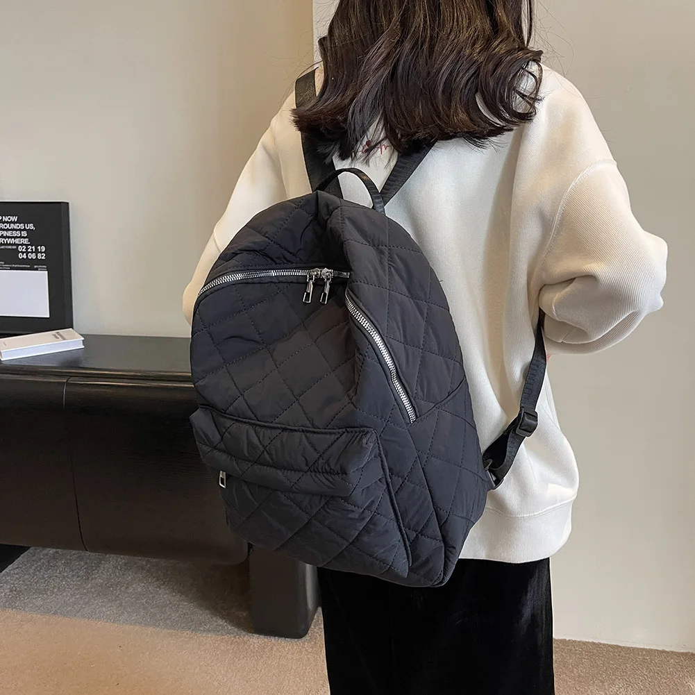 

Женский подростковый рюкзак большой емкости с мягкой подкладкой, однотонные рюкзаки с ромбовидной решеткой, мягкие рюкзаки для путешествий, работы, отпуска