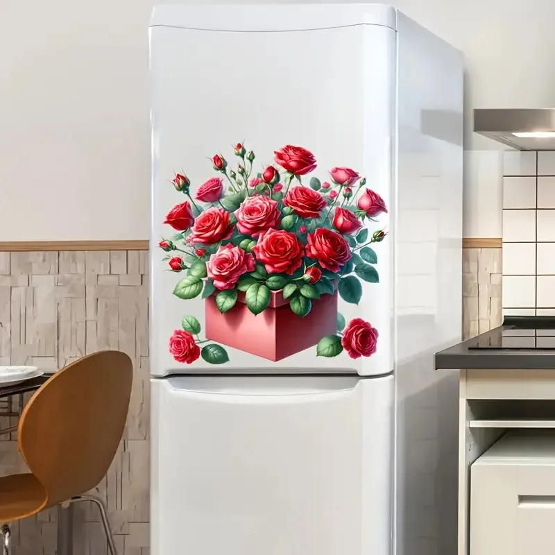 A Box of Red Roses Self-Adhesive Toilet Stickers,Wall Decal Removable, Reusable PVC Sticker for Toilet Lid, Bathroom Decor