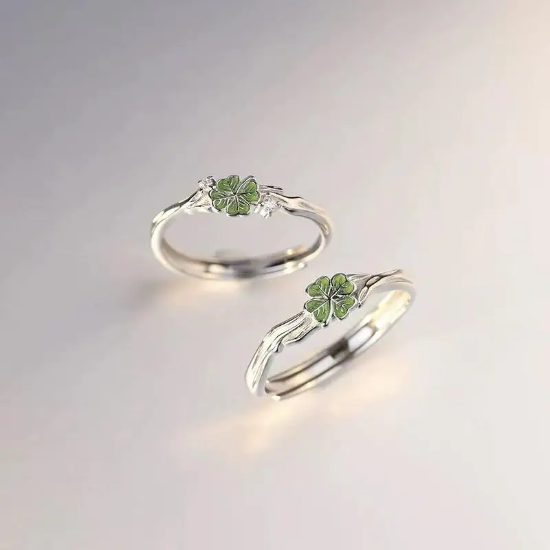 Vierblättriger Kleeblatt-Paarring für Frauen und Mädchen, Verstellbarer Offener Ring, Partyschmuck, Geschenk – Detail 1
